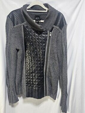 NIC+ZOE Charcoal Gray Quilted Front Zip Cowl Sweater